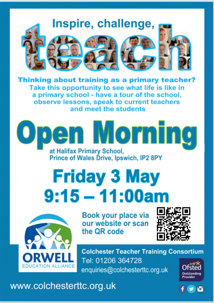 Open Morning Friday 3 May 2024 - 9:15-11:00
Halifax Primary School, Prince of Wales Drive, Ipswich, IP2 8PY